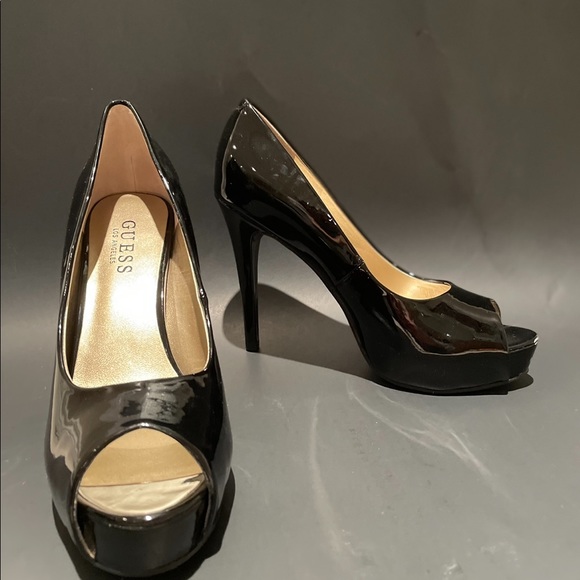Guess Peep Toe Patent Black Platform High Heels - Picture 2 of 4
